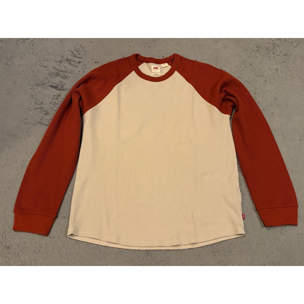 Levis Mens Waffle Knit Thermal Raglan Baseball Shirt Rust Cream L A0645-0002